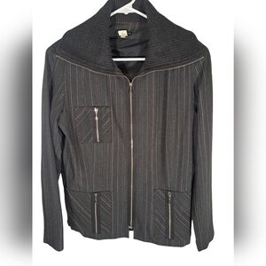 Vex Y2K 100% Wool Black with Pinstripes Zip Up Jacket Size Large